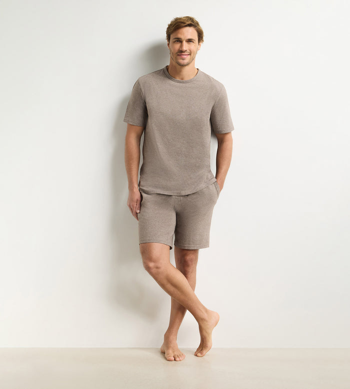 Ensemble pyjama short homme marron mélange Dim Jersey Elastane