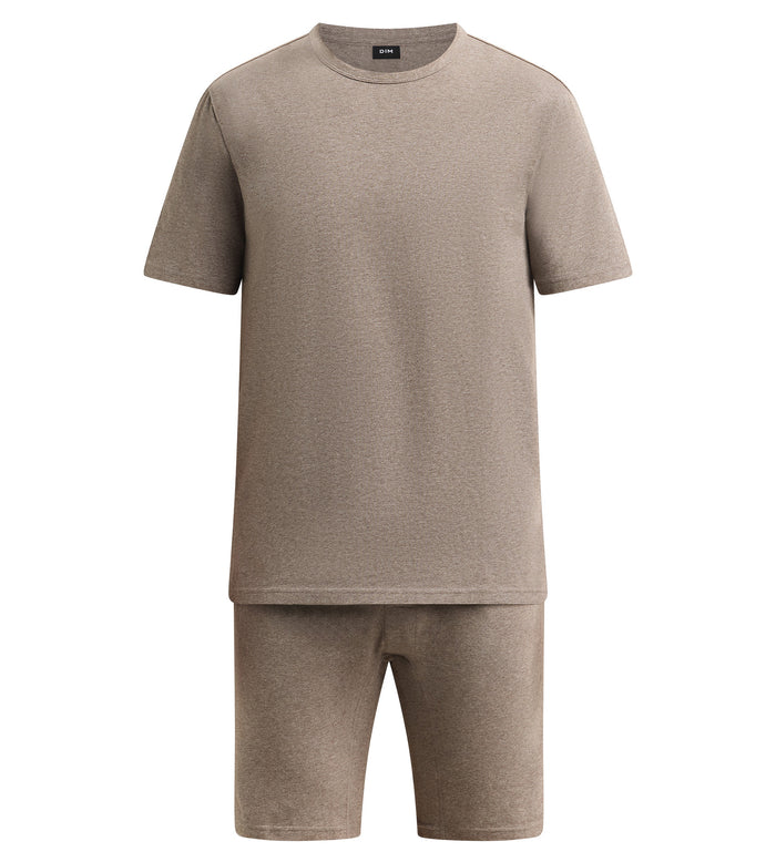 Ensemble pyjama short homme marron mélange Dim Jersey Elastane