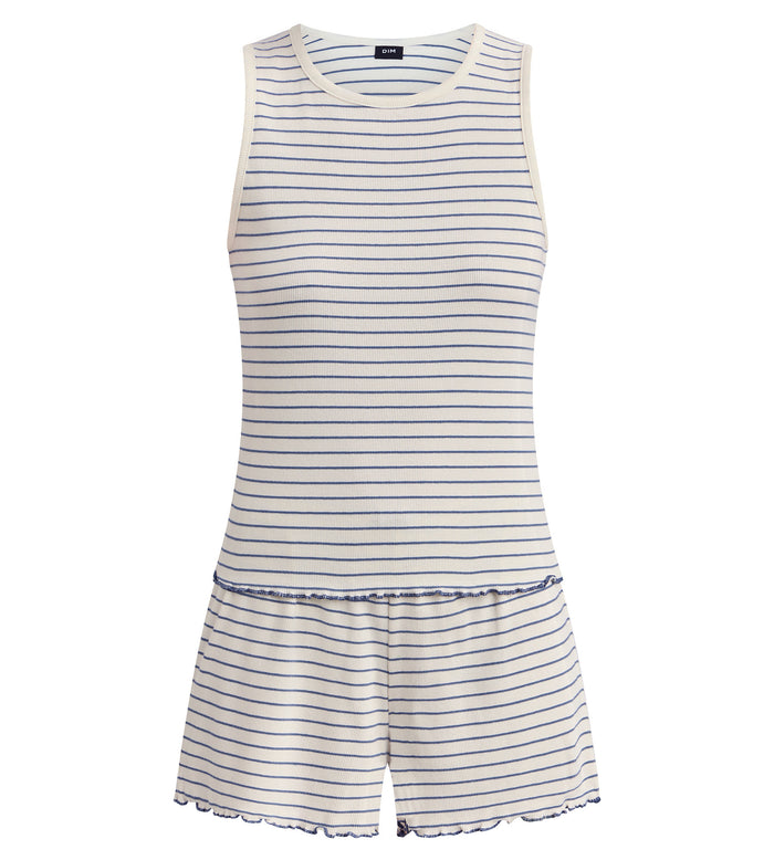 Ensemble pyjama short jersey coton côte rayé Slow Days Fresh Vibes