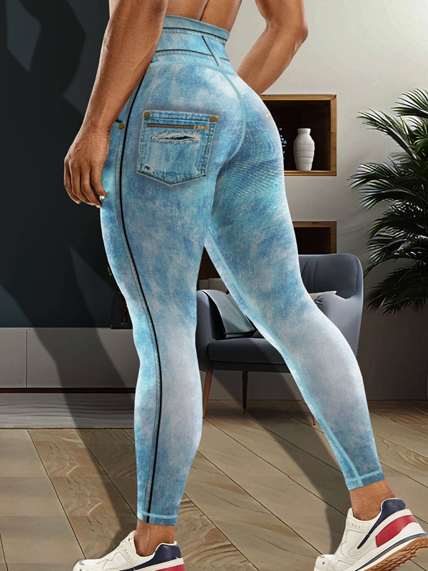 Faux Denim Pocket Leggings