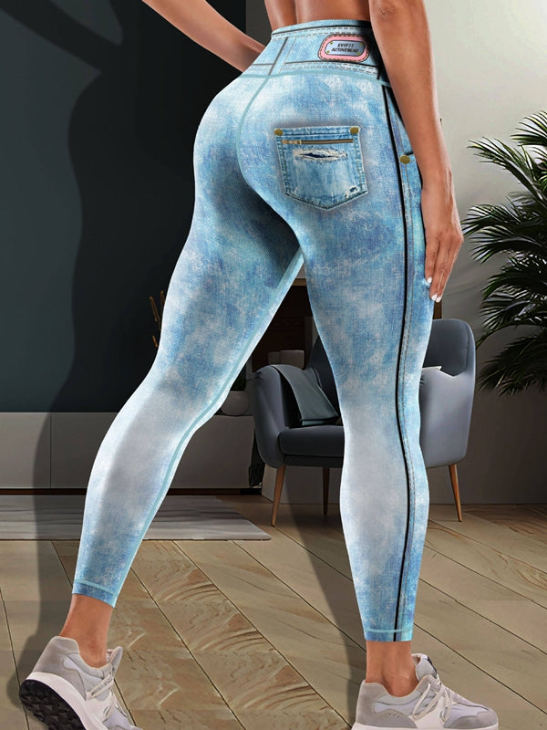 Faux Denim Pocket Leggings
