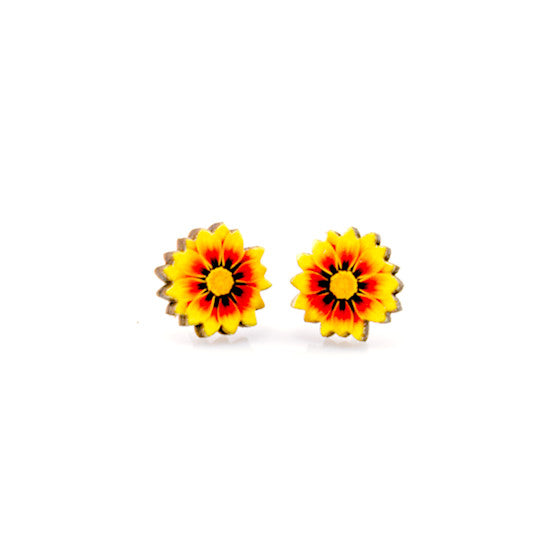 Fire wheel blanket flower stud earrings, eco-friendly jewelry made in USA