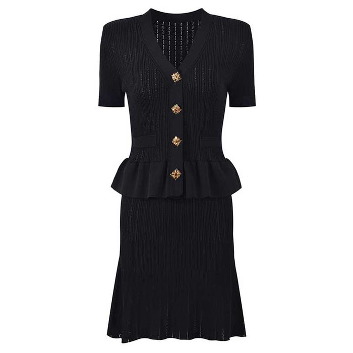 Flared Knit Mini Dress Short Sleeves
