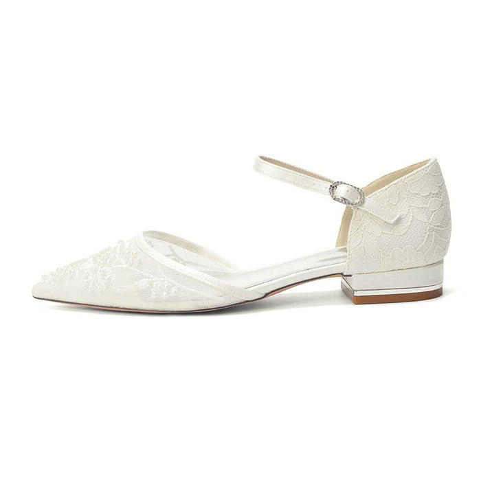 Flat Bridal Shoes Closed Back Pointed Toe Wedding Shoes For Women