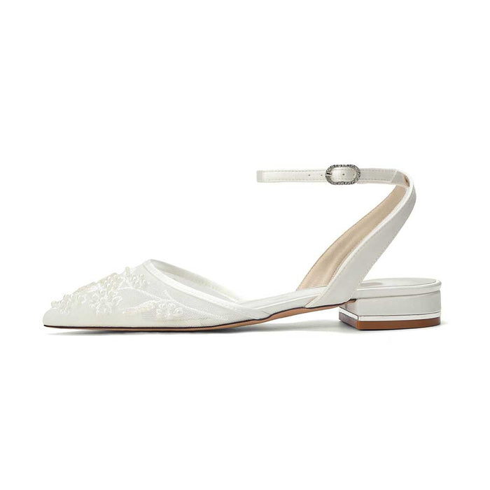 Flat Bridal Shoes Open Back Pointed Toe Wedding Shoes For Women