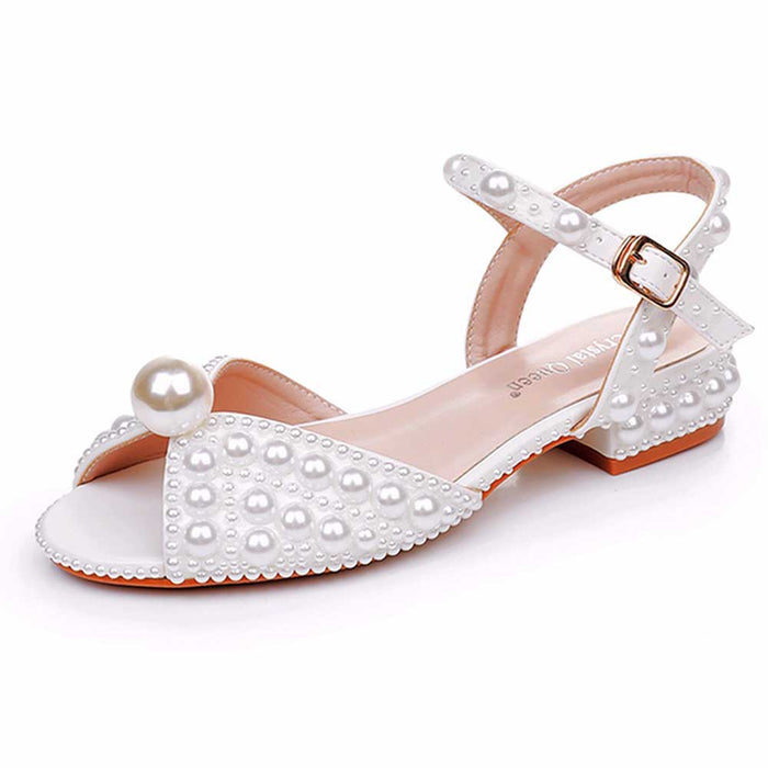 Flat Wedding Shoes Peep Toe Pearl Bridal Shoes