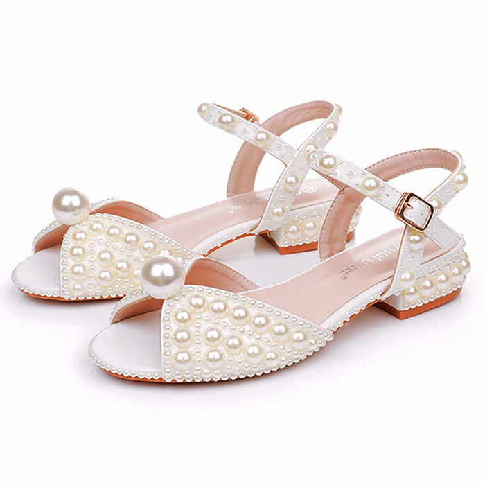 Flat Wedding Shoes Peep Toe Pearl Bridal Shoes