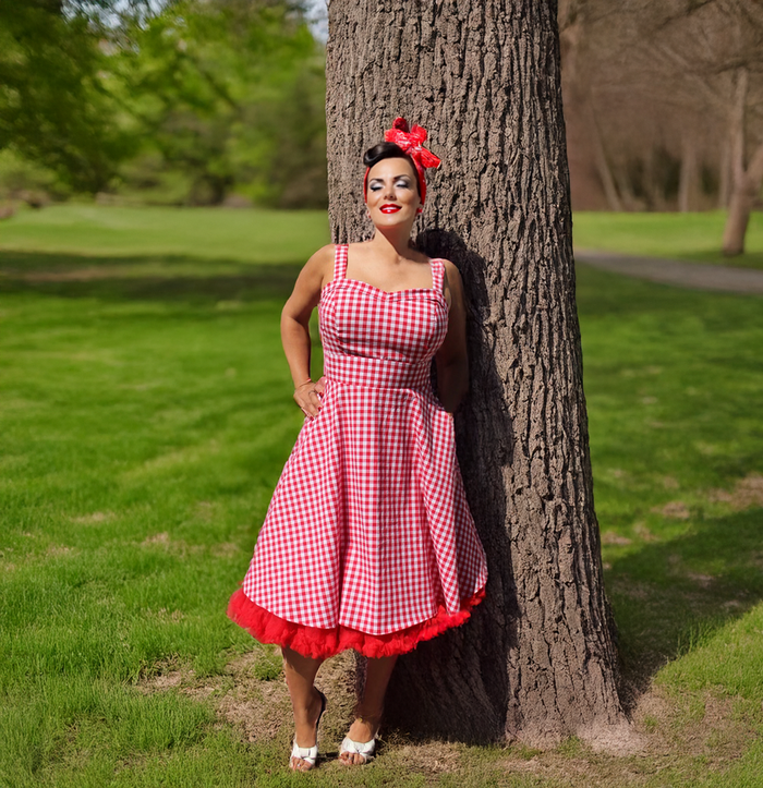 Flirty & Fun Red Gingham Dress Full Circle Skirt XS-3XL