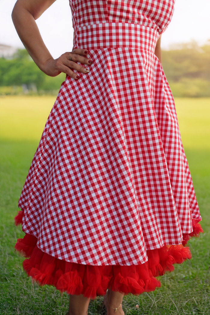 Flirty & Fun Red Gingham Dress Full Circle Skirt XS-3XL