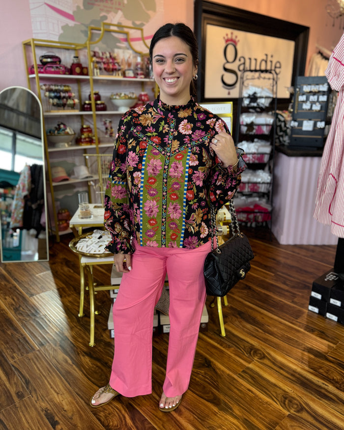 Floral Border Print Top