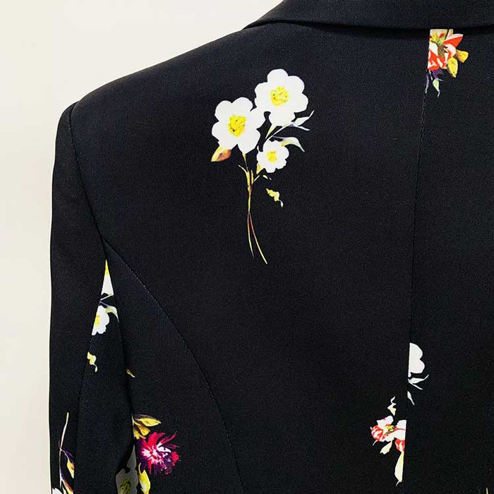 Floral Embroidered Pantsuit  Black Power Suit with Flare Pants