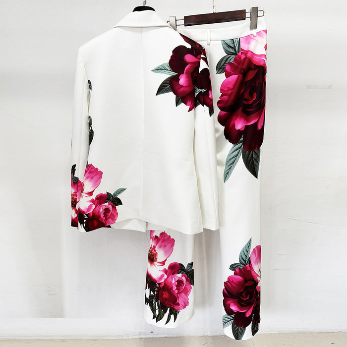 Floral Print Blazer Set | Elegant Suit with Bell Bottom Pants for Evening Party & Wedding Guest