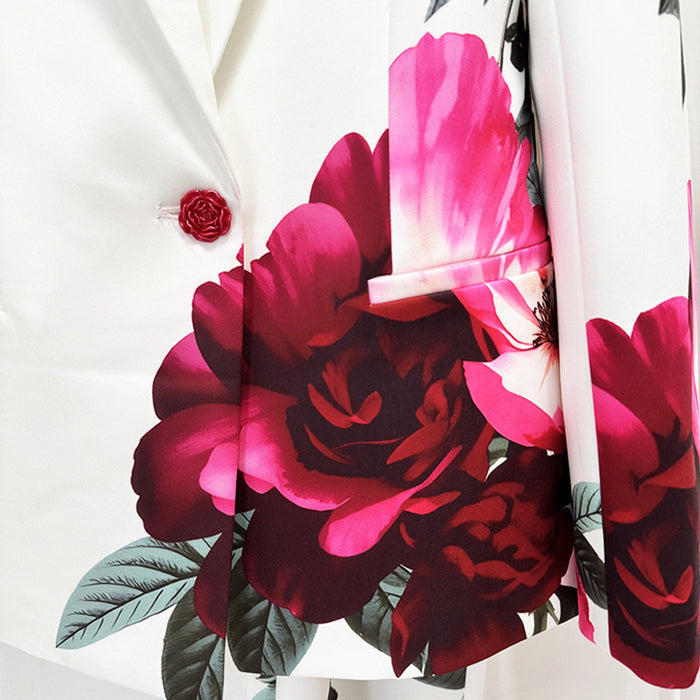 Floral Print Blazer Set | Elegant Suit with Bell Bottom Pants for Evening Party & Wedding Guest