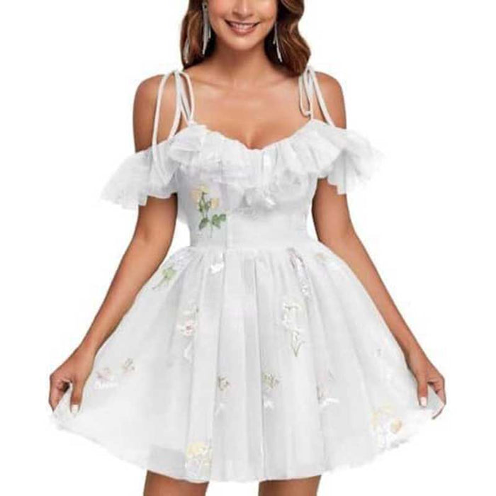 Flower Embroidery Tulle Homecoming Dresses Short Formal Prom Cocktail Dress