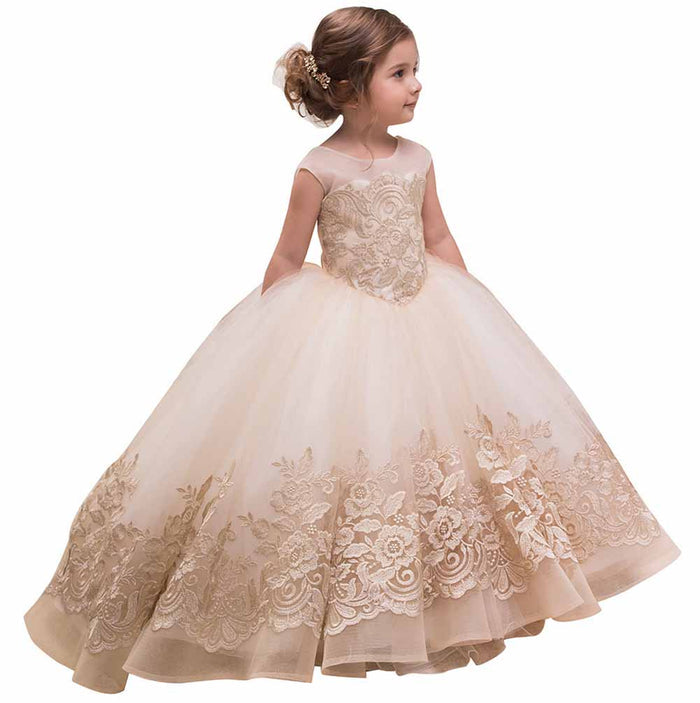 Flower Girls Dresses Wedding Appliques Lace Tulle Kids Ball Gown Pageant Dress Toddler Party Dress
