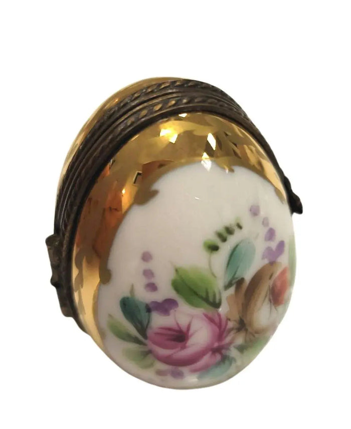 Flowered Limoges Oval Frame Porcelain Limoges egg home French Trinket Box