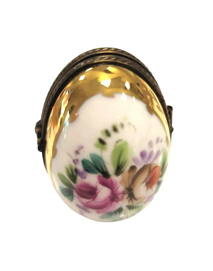 Flowered Limoges Oval Frame Porcelain Limoges egg home French Trinket Box
