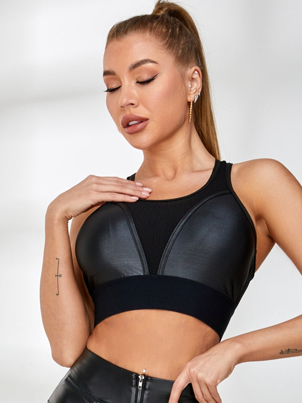 ❤Fly Eye Contrast Color Fly-eye PU Zipper Hip-lift Tracksuit