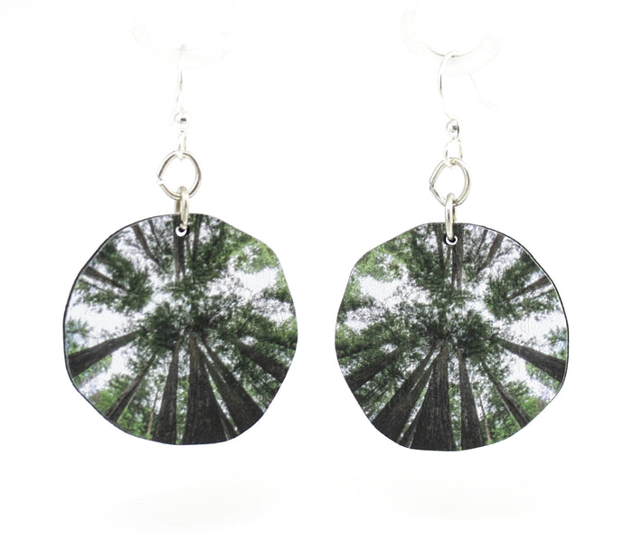 Forest canopy earrings with layered treetops, eco-friendly jewelry made in USA