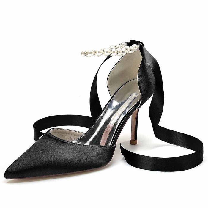 Elegant S&DCo. black heels with pearl detailing, perfect shoes for the wedding