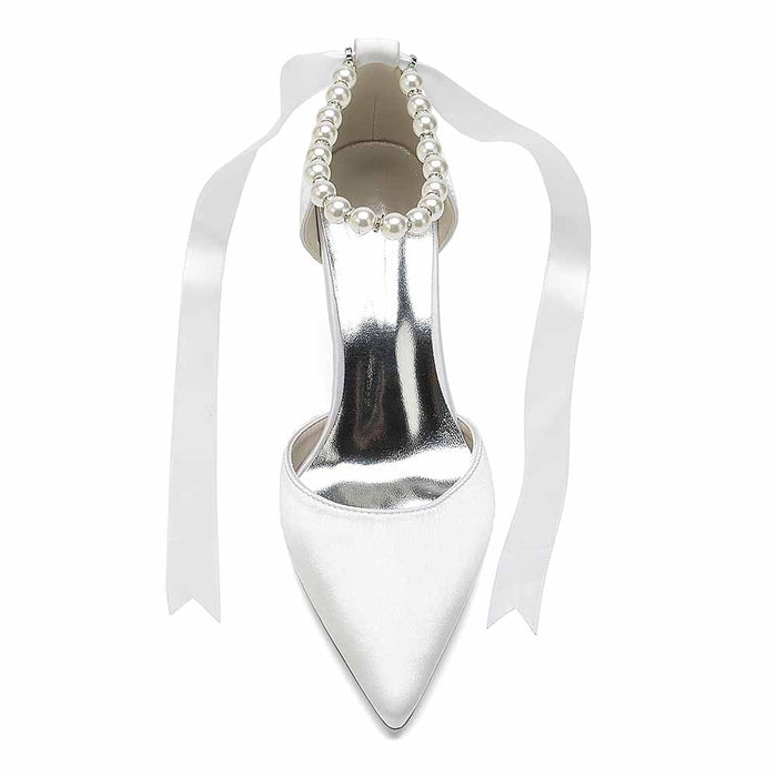 Elegant S&DCo. white heels with pearl detail, perfect shoes for the wedding