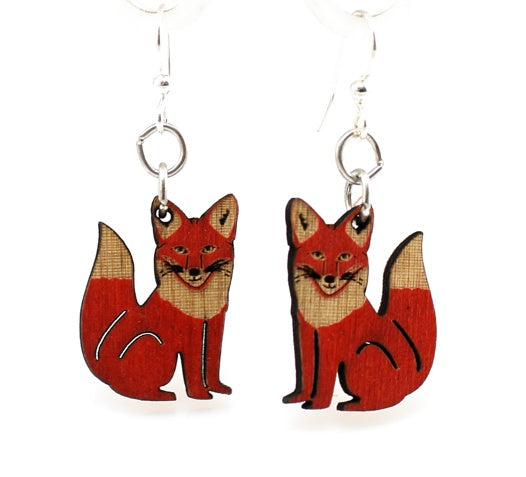 Red fox earrings with pointed ears and bushy tail, eco-friendly jewelry made in USA