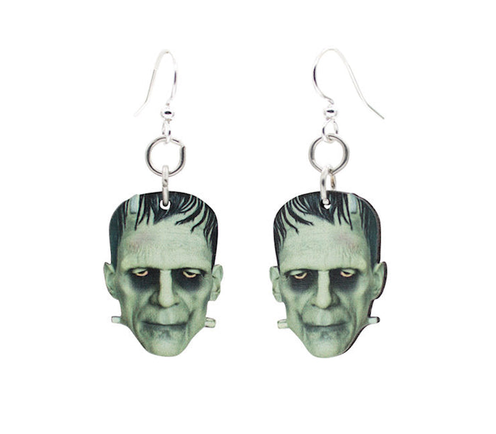 Frankenstein wood earrings — Frankenstein's monster in laser-cut wood, made in USA