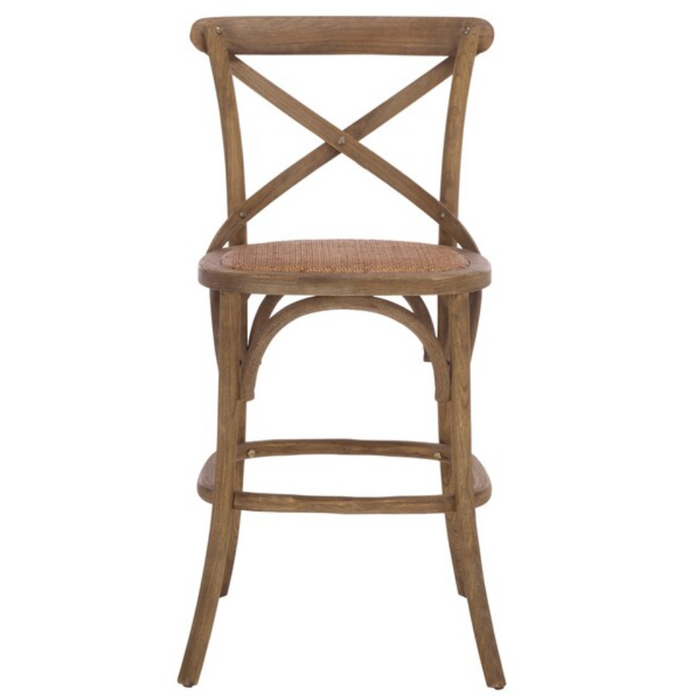 Franklin Oak Counter Stool in Weathered Grey with Rattan Seat