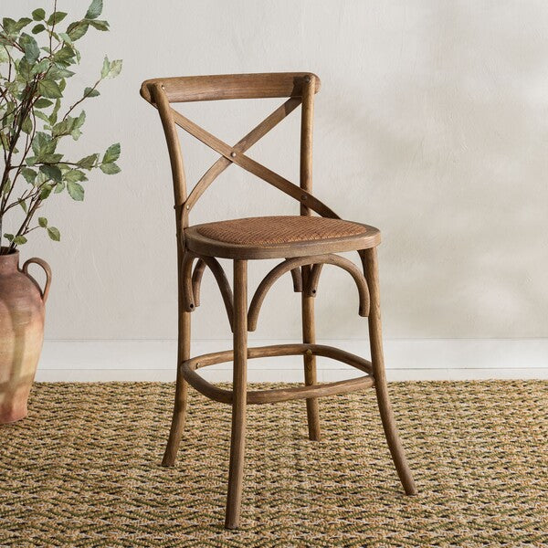 Franklin Oak Counter Stool in Weathered Grey with Rattan Seat