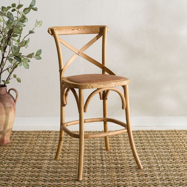 Franklin Oak Counter Stool in Weathered Oak with Rattan Seat
