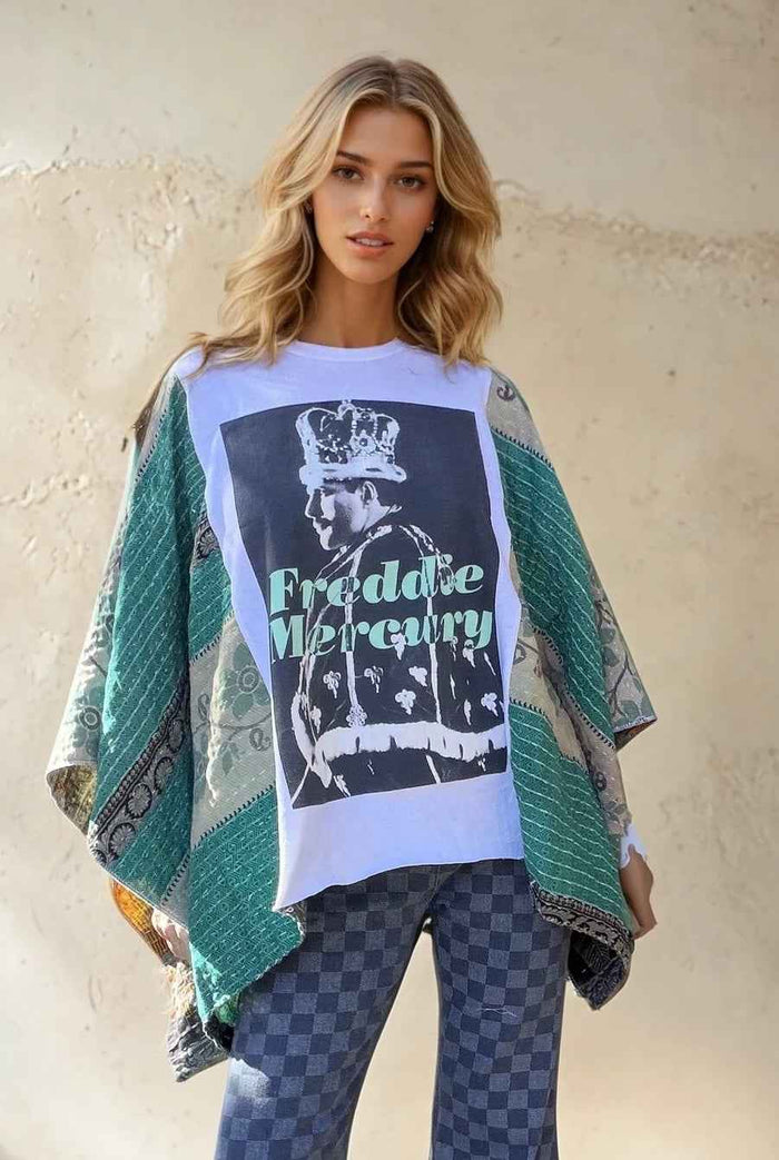 Freddie Mercury Butterfly Top - Unique Poncho with Kantha Sleeves