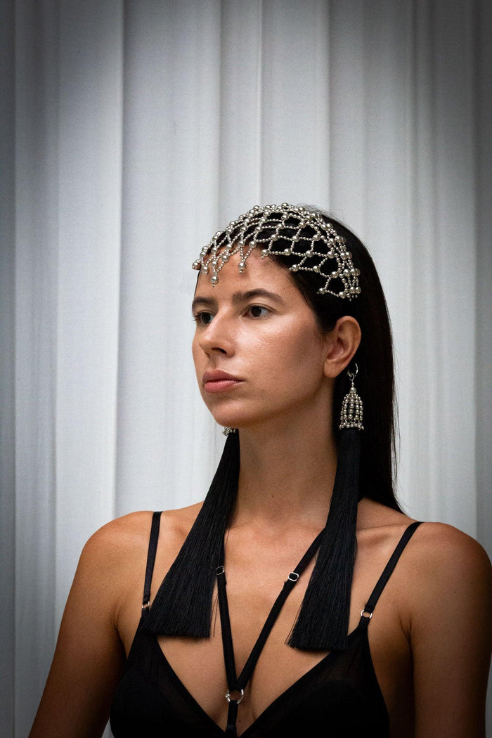 handcrafted beaded modular headband polymer silver coated by object and dawn
