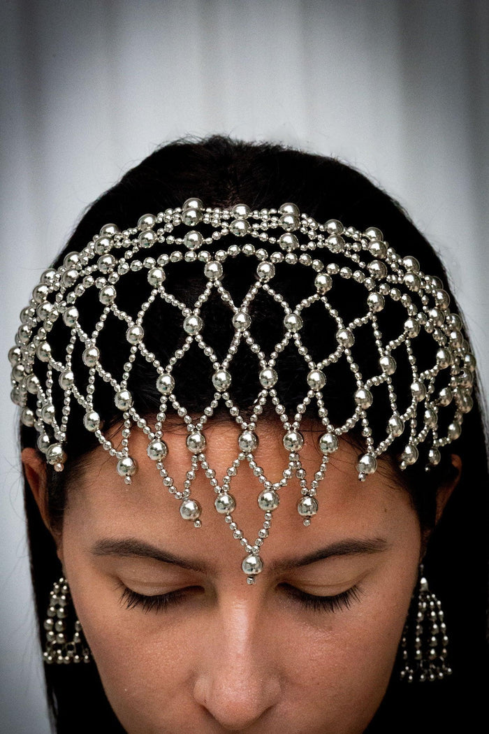 detail beads of handcrafted modular headband polymer silver coated by object and dawn