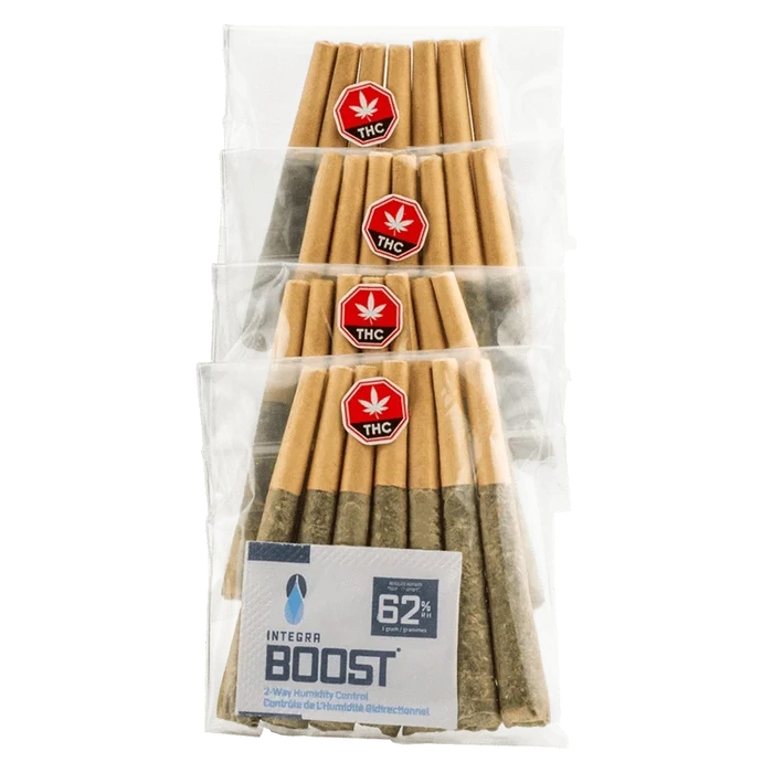 Front view of stacked 0.5 g packages of Galactic Glue PR, with each package displaying a red THC logo on a white background.