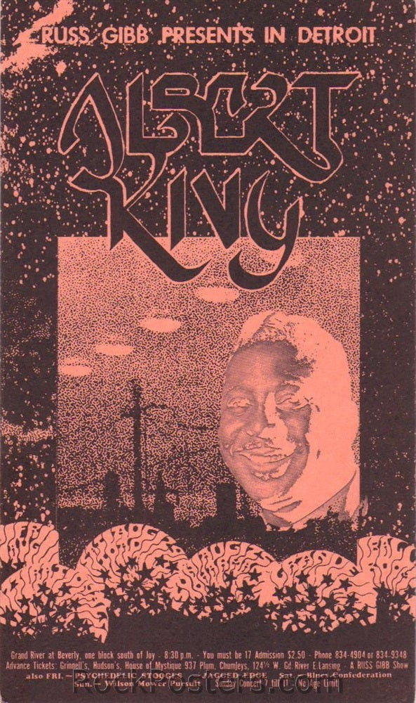 GB50 - Albert King Postcard (Salmon) - Grande Ballroom (23-25 Aug-68) Condition - Near Mint