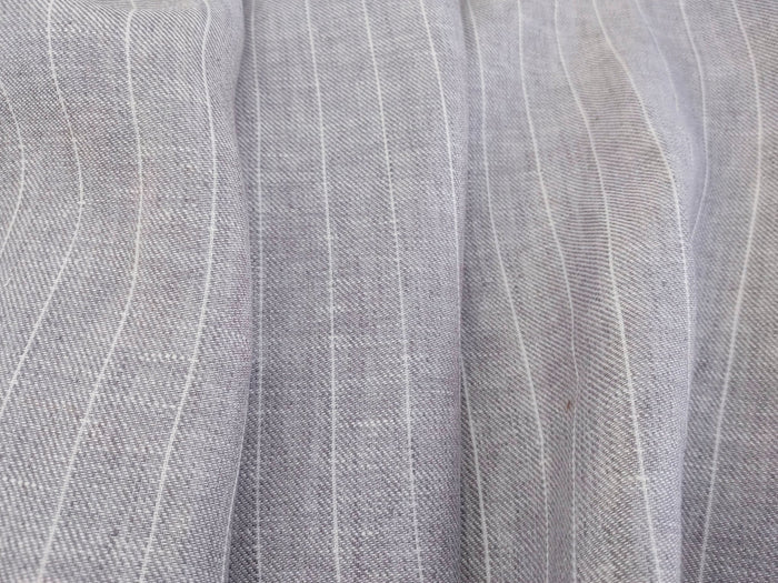 Gentle Grey Stripes: 100% Linen Chambray Twill Fabric 7614 - The Linen Lab - Grey