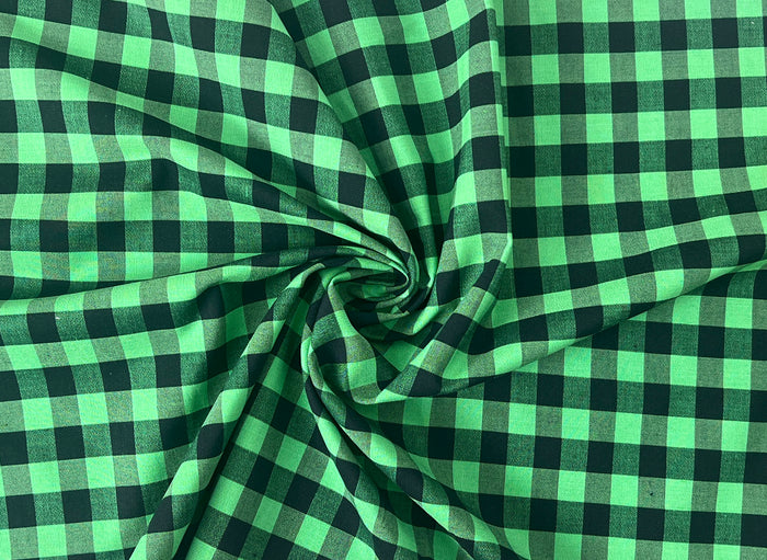 Gingham Check Fabric with Stretch Effect – Green / Black 6995 8405