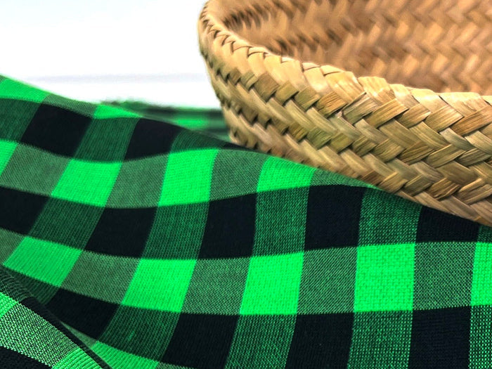 Gingham Check Fabric with Stretch Effect – Green / Black 6995 8405