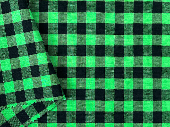 Gingham Check Fabric with Stretch Effect – Green / Black 6995 8405