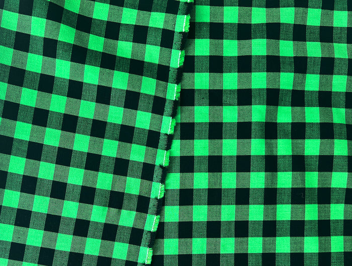 Gingham Check Fabric with Stretch Effect – Green / Black 6995 8405