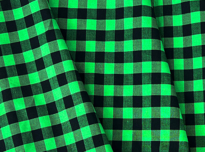 Gingham Check Fabric with Stretch Effect – Green / Black 6995 8405
