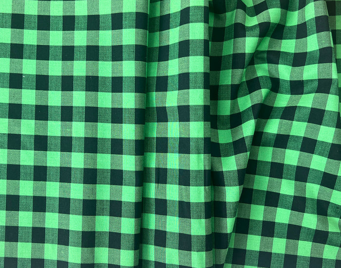 Gingham Check Fabric with Stretch Effect – Green / Black 6995 8405