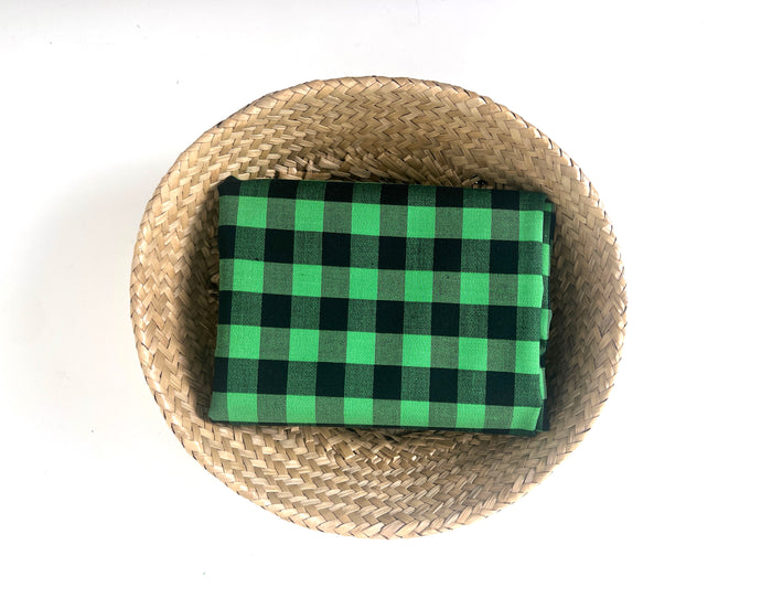 Gingham Check Fabric with Stretch Effect – Green / Black 6995 8405