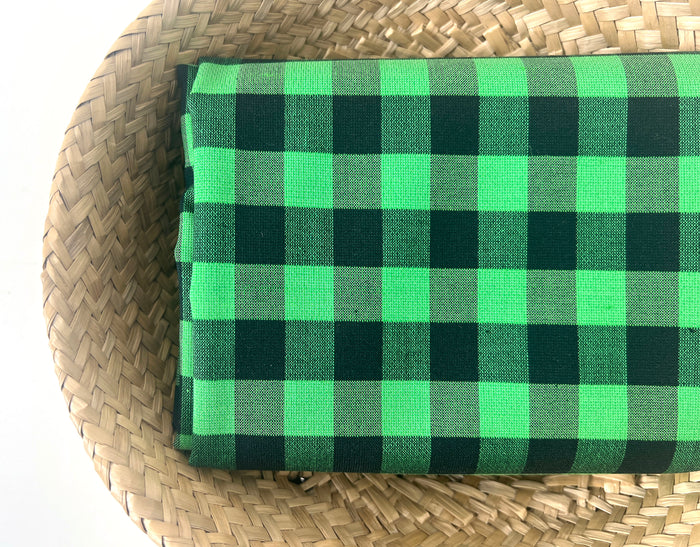 Gingham Check Fabric with Stretch Effect – Green / Black 6995 8405