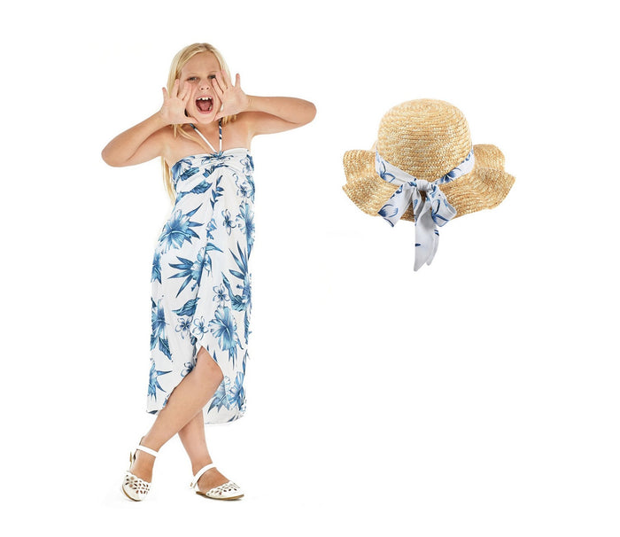 Girl's Butterfly Dress with Matching Straw Hat in Day Dream Bloom