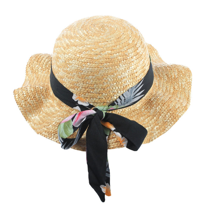 Girl's Butterfly Dress with Matching Straw Hat in Hibiscus Black