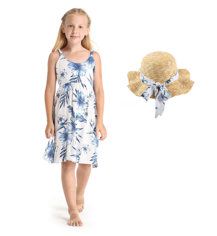 Girl's Elastic Strap Dress with Matching Hat in Day Dream Bloom