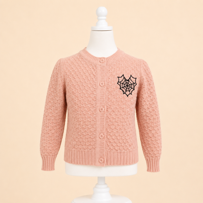 Girls Pink Spider Web Cardigan, Knit Sweater