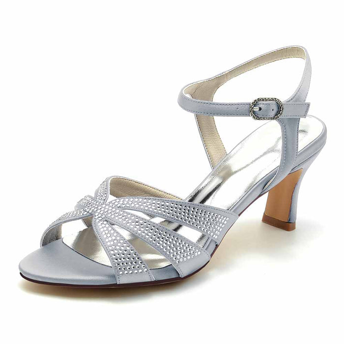 Elegant glitter satin prom heels by S&DCo with stylish cross-strap design and comfortable heel