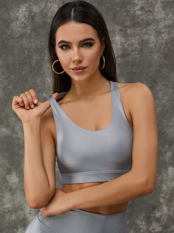 Glossy PU Faux Leather Sports Bras